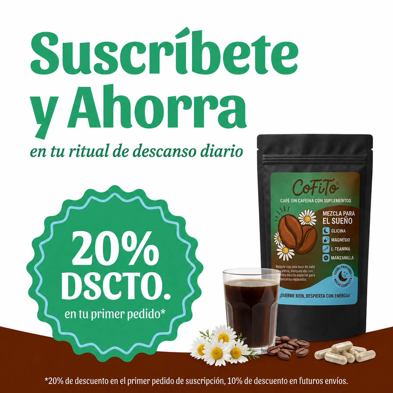 Café Noche — Descafeinado con Glicina, Magnesio, L-Teanina y Manzanilla