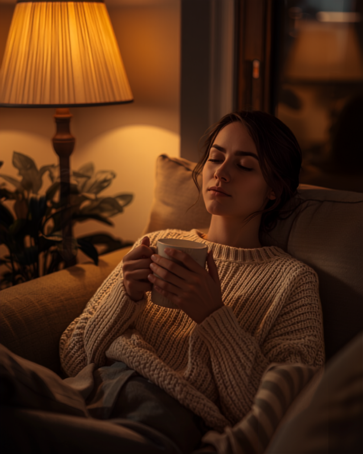 Ritual nocturno con Cofito: persona relajada con su taza de café sin cafeína